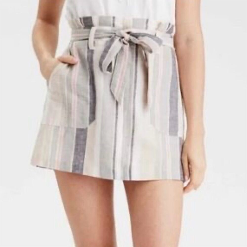 NWOT American Eagle Women's Striped‎ Paperbag Skirt L Mini Multicolor
